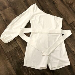 White Romper, Small - One Shoulder/Slit Sleeve